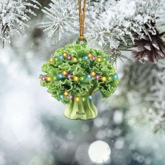 Green Broccoli Christmas Light Ornament, Christmas Tree Decor, Loved Green Broccoli Ornament, Hanging Ornament Gift