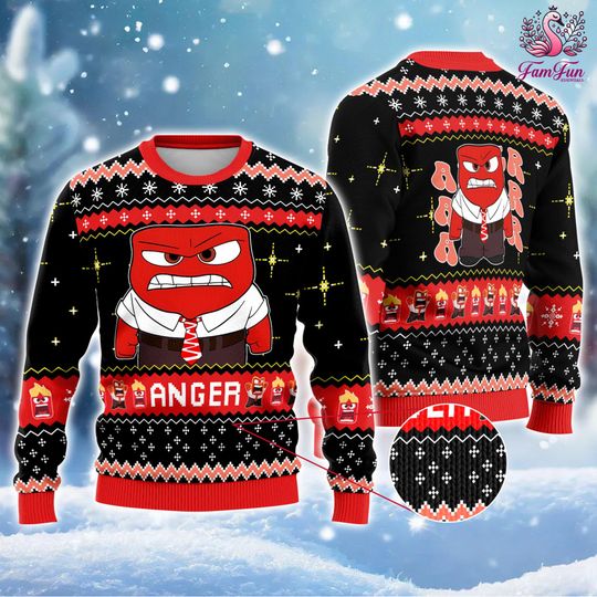 Anger Inside Out Ugly Christmas Sweater, Inside Out Christmas Sweater