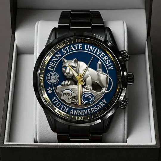 Discover Penn State Nittany Lions Football 170th Anniversary 2025 Black Stainless Steel Watch