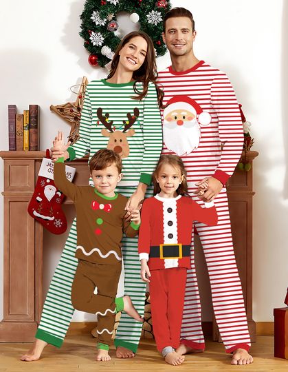 Discover Family Squad Christmas Pajamas Set, Christmas Matching Long Sleeve Two Piece, Christmas Loungewear, Gingerbread, Santa, Reindeer Pajamas Set