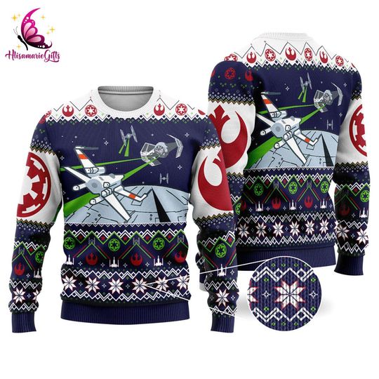 Boba Fett Fighter Jet Ugly Christmas Sweatshirt, ObiWan Kenobi Christmas Sweater