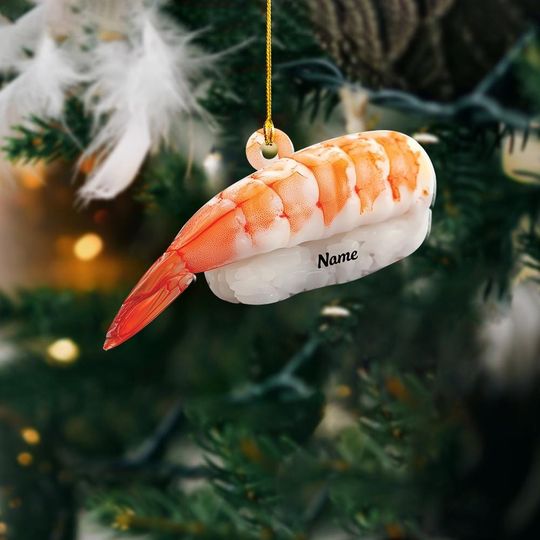 Discover Sushi Ornament, 2D Flat Christmas Ornament, Shrimp Sushi Christmas Hanging Decor, Loved Sushi Ornament, Sushi Xmas Holiday Gift ID-1114-XNFW