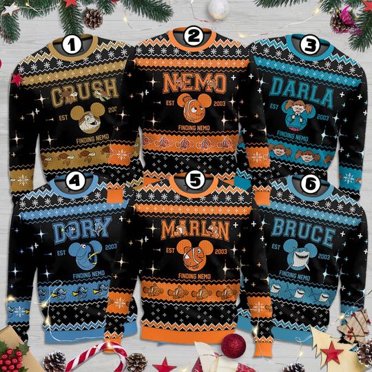 Finding Nemo Ugly Sweater, Disneyland Finding Nemo Characters Group Christmas Shirt