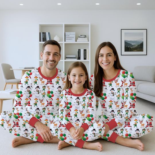 Christmas Pajamas for Family  Santa Parade Holiday PJs with Elves, Reindeer, Snowmen  Matching Xmas Pajama Set for Adults