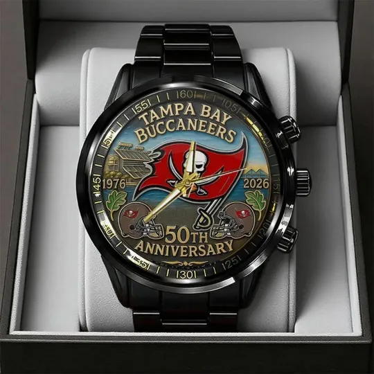 Tampa Bay Buccaneers 50th Anniversary 2026 Black Stainless Steel Watch