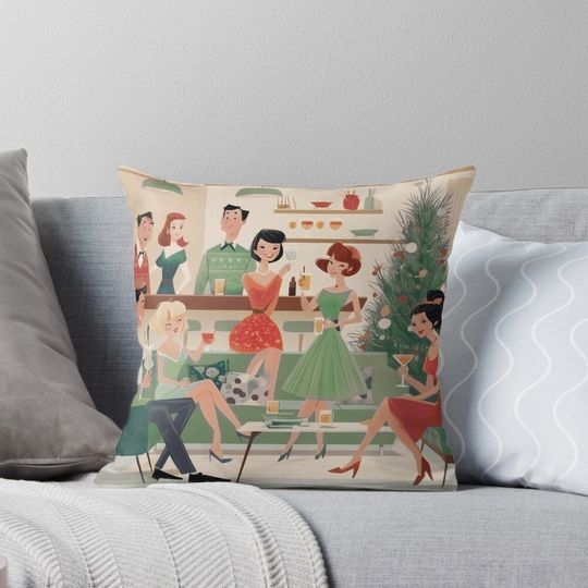 1960s Christmas Party  Pillow