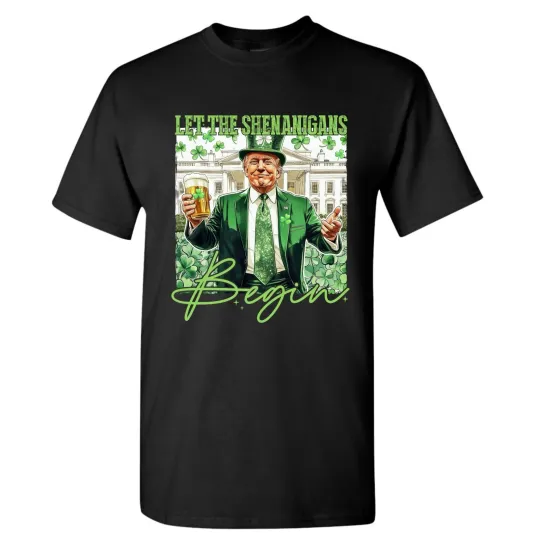 Discover President Donald Trump St Patricks Day 2025 Shirt Let The Shenanigans Begin MAGA
