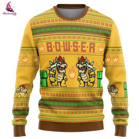 Discover Super Mario Bowser Ugly Christmas Sweatshirt | Super Mario Luigi Ugly Sweater | Bowser Mario Bros Sweater | Video Game Xmas Sweatshirt
