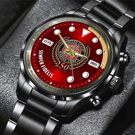 Discover US Marine Corps Black Stainles 250th Anniversary Black Stainless Steel Watch