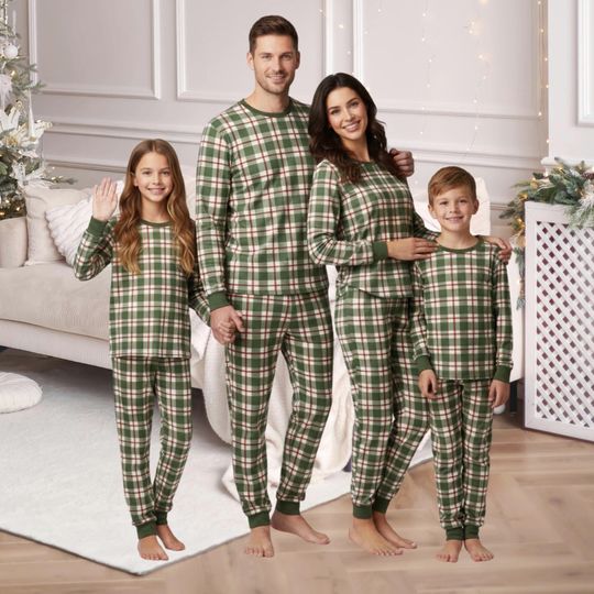Discover Christmas Tartan Plaid Family Matching Pajamas, Holiday Plaid Pajamas Set, Cute Family Xmas Pjs, Winter Matching Pajamas Family