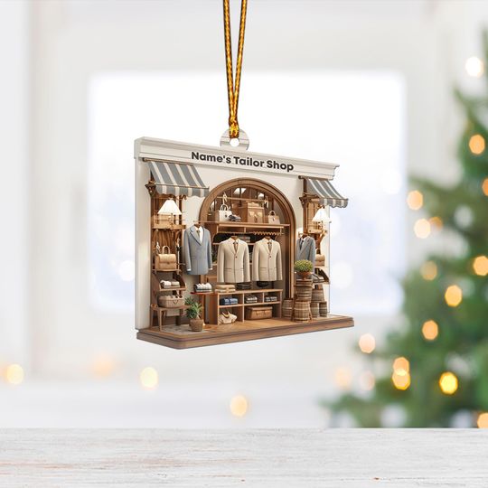 Personalized Tailor Shop 2D Flat Christmas Ornament, Tailor Shop Ornament, Tailor Shop Owner Holiday Gift Housewarming Gift