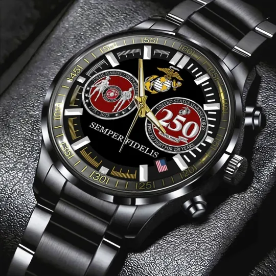 Discover US Marine Corps Black Stainless Steel Watch