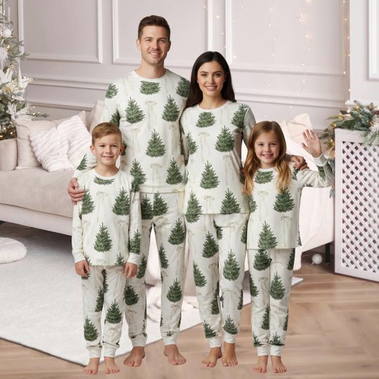 Discover Christmas Tree Ribbon Family Matching Pajamas, Holiday Tree Pajamas Set, Cute Christmas Pjs, Winter Matching Pajamas For Women Men Kids