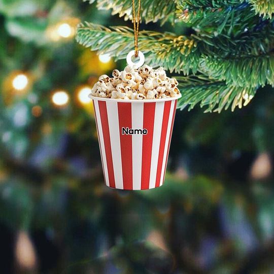 Personalized Popcorn Box Ornament, Popcorn Christmas Ornament, Popcorn Lovers Ornament Gift, Popcorn Holiday Ornament Decor