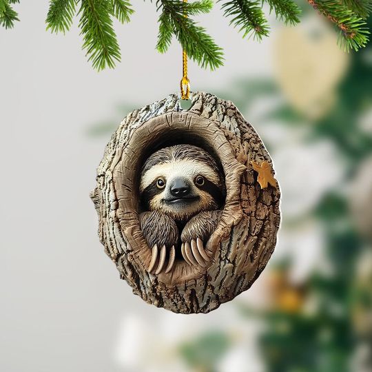 Sloth 2D Flat Ornament, Sloth Christmas Ornament, Sloth Hanging Ornament Holiday Gift