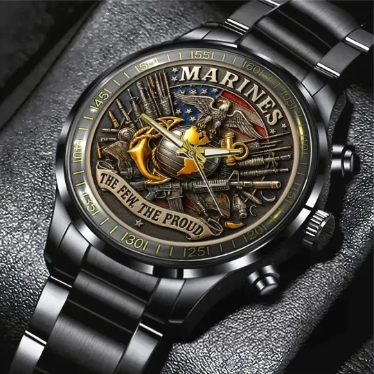 Discover US Marine Corps Black Stainless Steel Watch