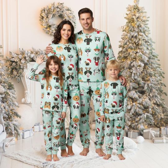 Discover Cute Dog Christmas Family Pajamas, Funny Dog Lover Holiday Pajamas Set, Festive Matching Family Christmas Pajamas, Xmas Pajamas Set