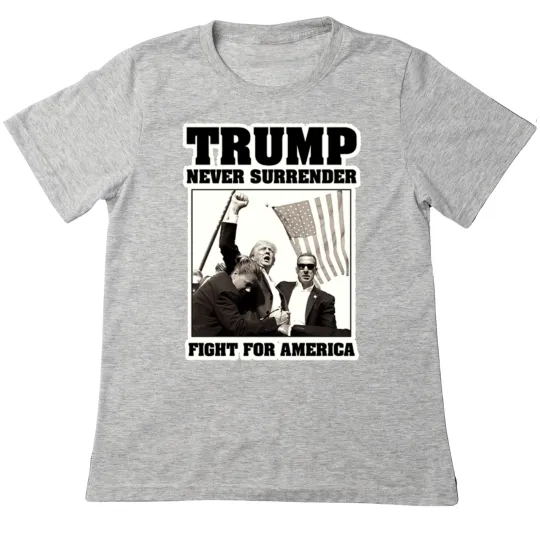 Discover Donald Trump Shot Never Surrender Fight for America 2024 T-Shirt Gray