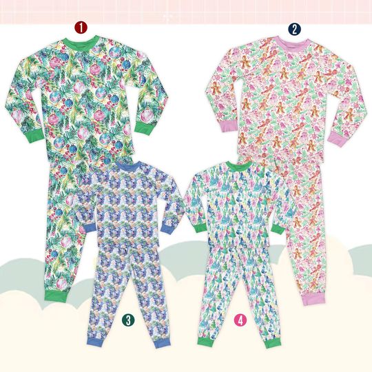 Discover Cute Pastel Christmas Pajama Set, Gingerbread Ornament Snowman And Christmas Tree Print Pajamas, Cozy Family Matching Holiday Sleepwear Gift
