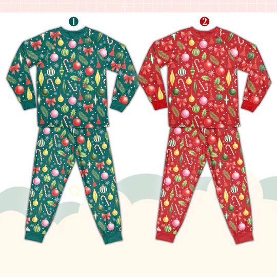 Discover Fa La La Joy Christmas Pajamas, Candy Cane Christmas Holly Long Sleeve Two Piece Pajama Set, Cozy Matching Family Holiday Sleepwear Gift
