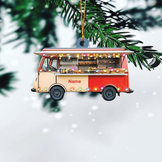 Personalized Food Truck Ornament, Food Truck Christmas Ornament, Love Food Holiday Ornament, Food Truck Driver Ornament Gift