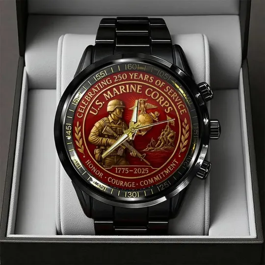 Discover US Marine Corps Black Stainless Steel Watch