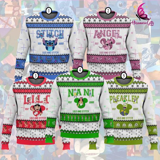 Discover Lilo and Stitch Ugly Christmas Sweater, Stitch Lilo Angel Christmas Sweatshirt, Ugly Christmas, Disneyland Xmas Shirt, Christmas Group Shirt