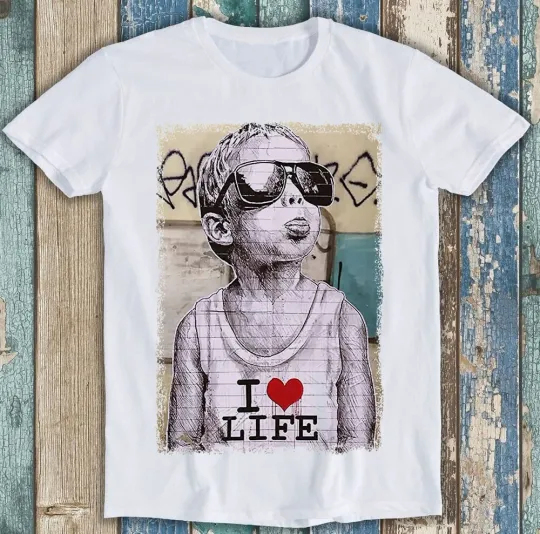 Discover Banksy I Love Life Boy Graffiti T-Shirt