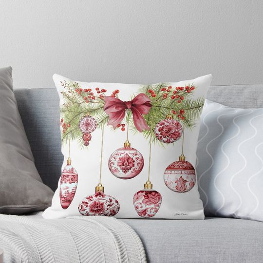 Discover Red Chinoiserie Christmas A Pillow