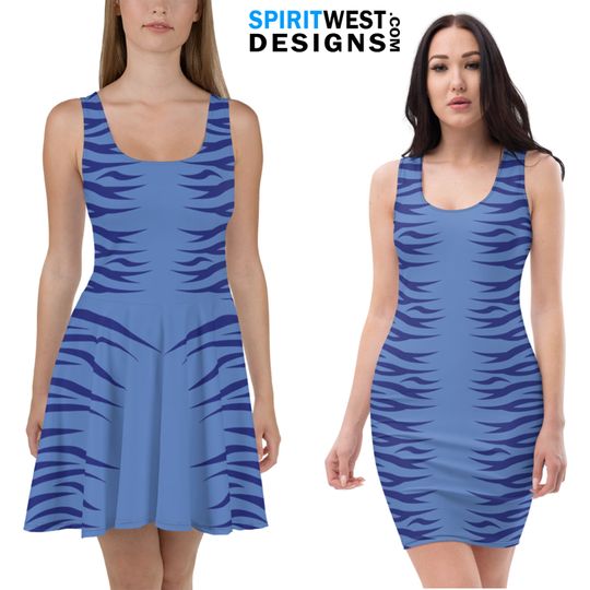 Discover Blue Alien Costume Skater Dress or Fitted Dress | Activewear Running Festival Cosplay Bodycon Halloween Women's Dress Up