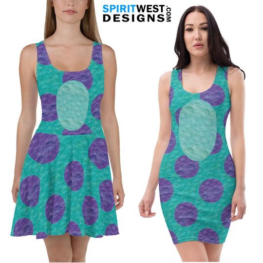 Discover Monster Costume Skater Dress or Fitted Bodycon Dress | Blue Fur Printed Cosplay Halloween Gift Dance Activewear Plus size Mothers day Gift