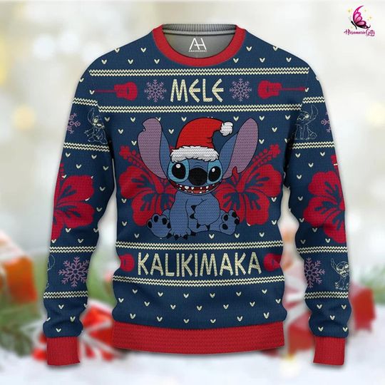 Stitch Mele Kalikimaka Ugly Christmas Sweater, Stitch Santa Christmas Sweater
