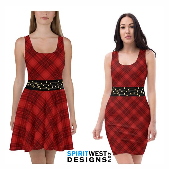 Discover Red Christmas Dress | Buffalo Plaid Holiday Skater Dress | Party Cosplay Costume