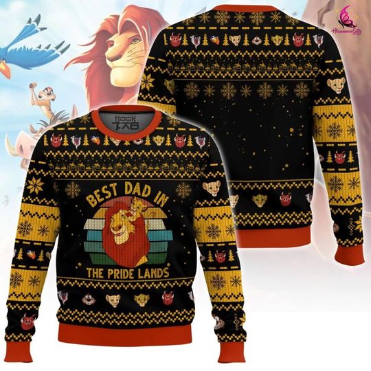 Discover Lion King Best Dad In The Pride Lands Ugly Christmas Sweater, The Lion King Christmas Sweater, Gifts for Fathers, Lion King Sweater