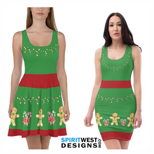 Discover Christmas Dress | Gingerbread Candy canes Holiday Skater Dress | Party Cosplay Costume