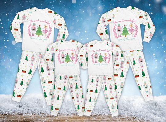 Discover Christmas Long Sleeve Two Piece Pajama, The Most Wonderful Time Of The Year, Nutcracker Family Pajamas Set, Winter Christmas Loungewear Set