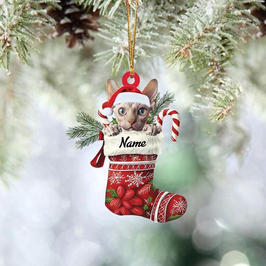 Discover Personalized Sphynx Cat Stocking Christmas Ornament, Sphynx Cat Hanging Ornament, Cat Lovers Ornament Gift ID-1022-YDXJ