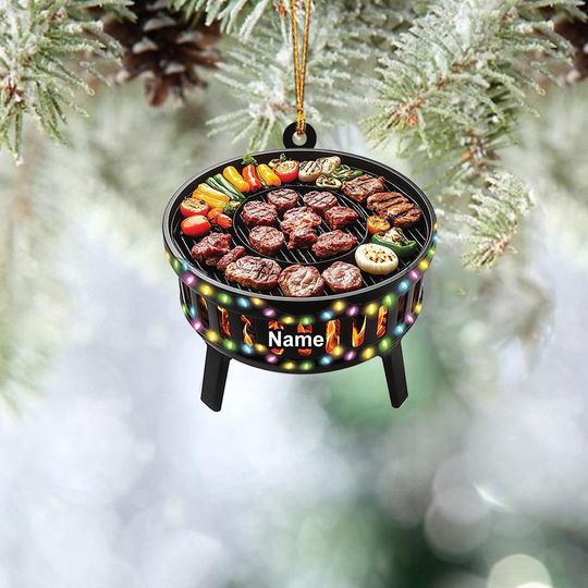 Personalized BBQ Grill Ornament, BBQ Grill Christmas Ornament, Barbecue Ornament, Chef Ornament Gift, Kitchen Ornament Decor
