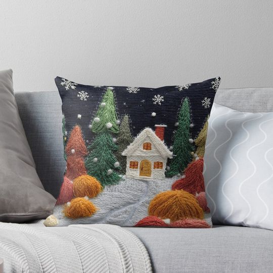 Discover "Warm Winter: An Embroidered Corner of Peace" Pillow