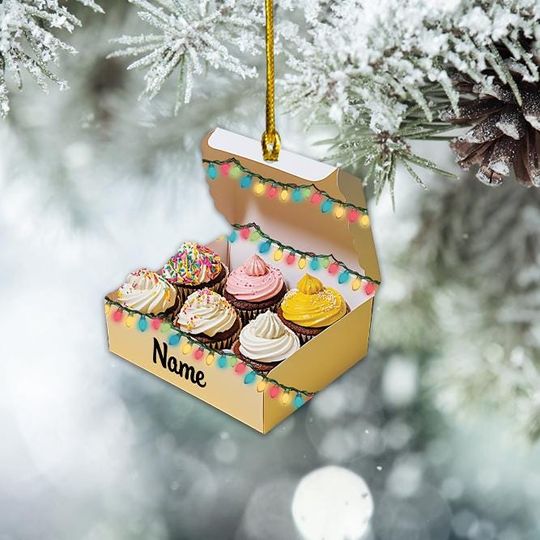 Personalized Cupcake Box Ornament, Cupcake Christmas Ornament, Baking Lovers Ornament Baker Gift, Bakery Holiday Ornament Decor