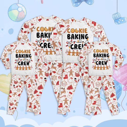 Discover Family Christmas Pajamas, Cookie Baking Crew Matching Set, Holiday Sleepwear with Gingerbread Design, Festive PJs for Kids and Adults