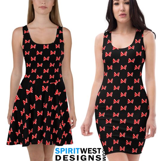 Discover Red Bow Skater Bodycon Dress Mouse Cosplay Halloween Costume Woman Teen Dance Gymnastics Running Costume Fitted tank mini Stretchy Flare