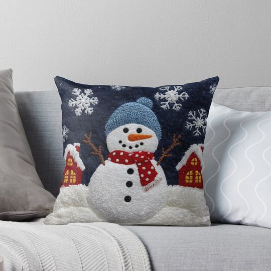 Discover Snowman and Winter Landscape Pillow