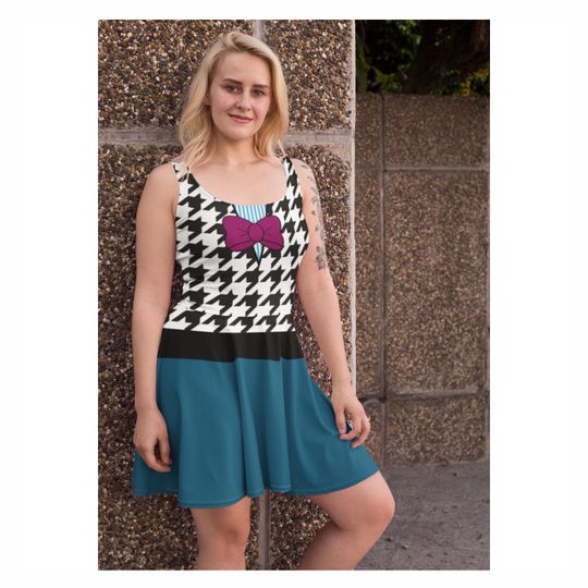 Fear Costume Houndstooth Inside Out Emotion Party Dress Skater