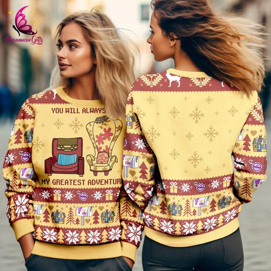 Discover You Will Always My Greatest Adventure Sweatshirt | Pixar Up Movie Christmas Sweater | Carl And Ellie Xmas Sweatshirt Pixar Up Couple Sweater