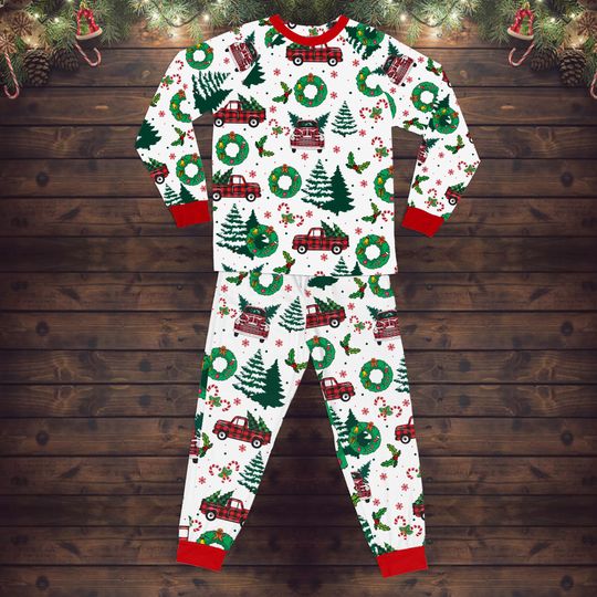 Discover Family Christmas Pajamas, Festive Holiday Sleepwear Set, Matching Red Truck and Wreath Design, Cozy PJs for Kids and Adults, Movie Pjm
