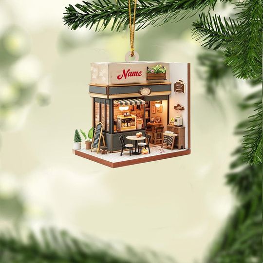 Discover Personalized Coffee Shop 2D Flat Acrylic Ornament, Cafe Ornament Gift, Coffee Shop Christmas Hanging Ornament Home Decor ID-1127-I4M6