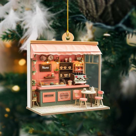 Discover Personalized Coffee Shop 2D Flat Acrylic Ornament, Cafe Ornament Gift, Coffee Shop Christmas Hanging Ornament Home Decor ID-1127-CFWA