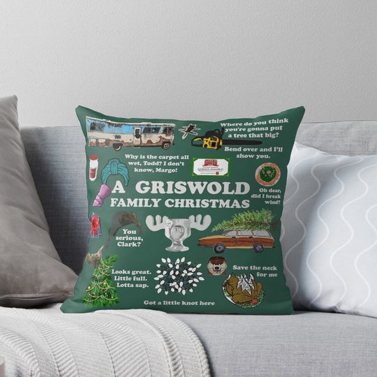 Discover Vintage Green Christmas Vacation Holiday Family Traditions Pillow