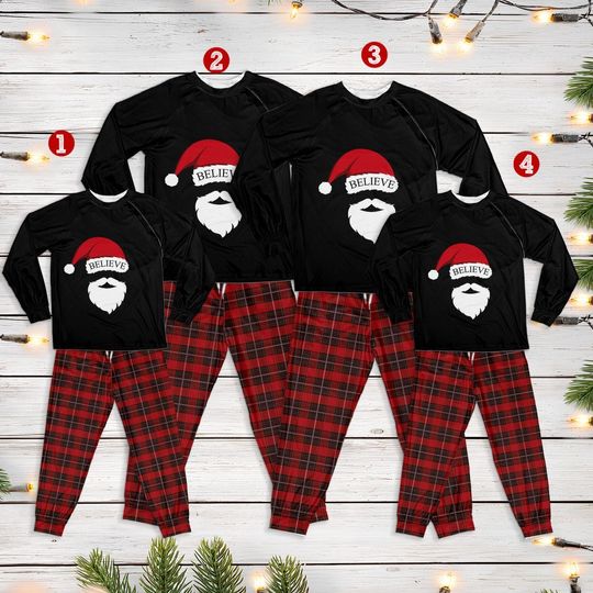 Discover Matching Family Christmas Pajamas - Santa 'Believe' Plaid PJs Set, Holiday Sleepwear for Men, Women, Kids, Cozy Festive Xmas Outfit